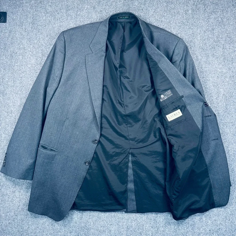 Lauren Ralph‎ Lauren 46L Gray 100% Wool 2 Button Blazer Sport Coat Jacket Office
